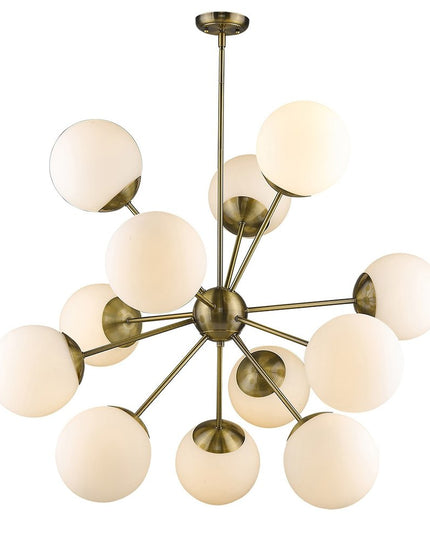 Brass Sputnik Twelve Light Frosted Metal Dimmable Chandelier With White Shades