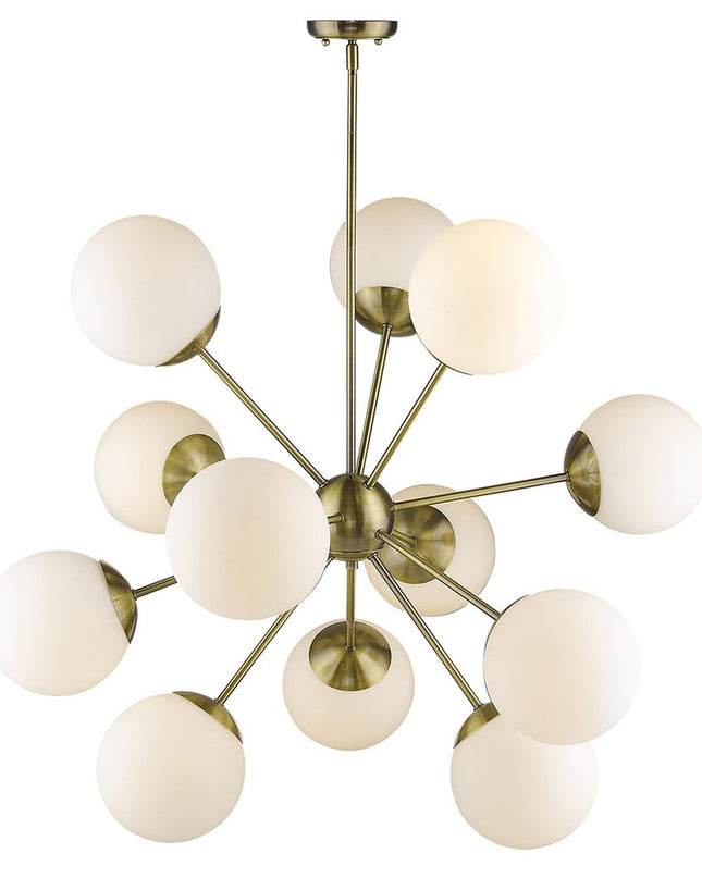 Brass Sputnik Twelve Light Frosted Metal Dimmable Chandelier With White Shades
