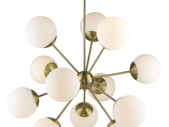 Brass Sputnik Twelve Light Frosted Metal Dimmable Chandelier With White Shades