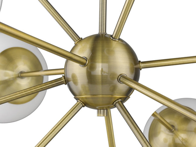 Brass Sputnik Twelve Light Frosted Metal Dimmable Chandelier With White Shades