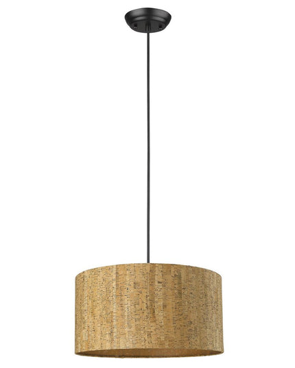 Matte Black Cork Shade Modern One Light Hanging Pendent Lamp
