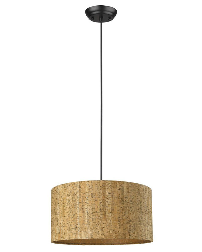 Matte Black Cork Shade Modern One Light Hanging Pendent Lamp