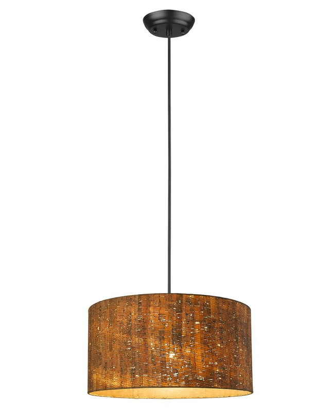 Matte Black Cork Shade Modern One Light Hanging Pendent Lamp