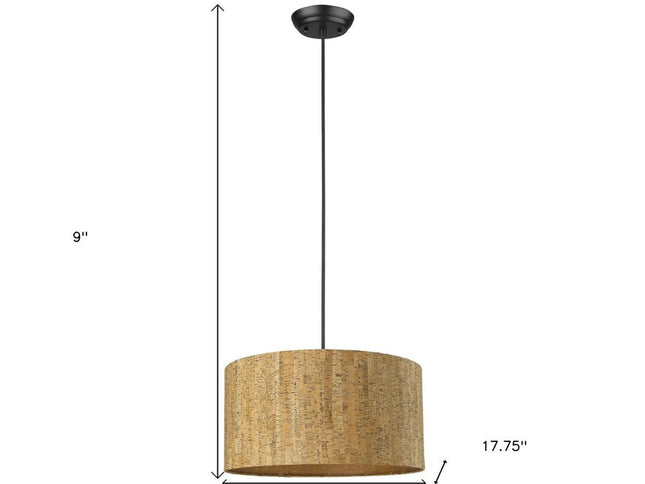 Matte Black Cork Shade Modern One Light Hanging Pendent Lamp