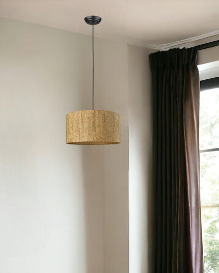 Matte Black Cork Shade Modern One Light Hanging Pendent Lamp