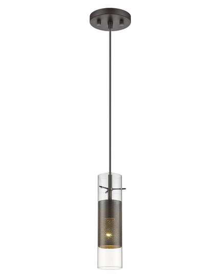 Glass and Bronze Mesh Shade Hanging Light