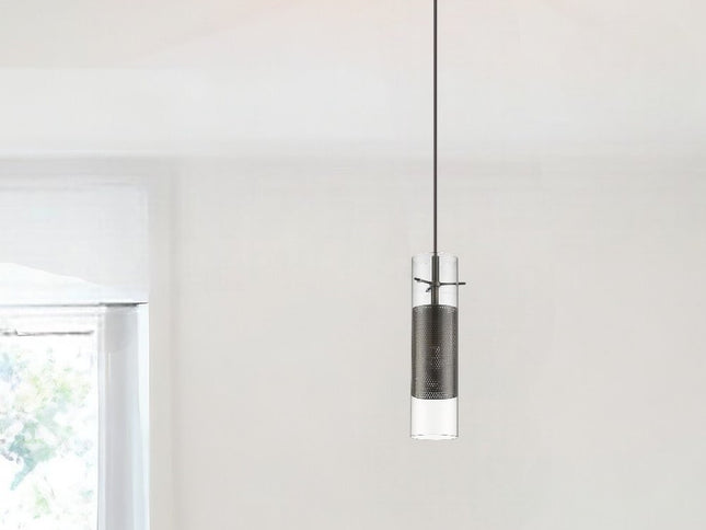 Glass and Bronze Mesh Shade Hanging Light