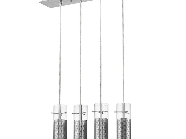 Scope 4-Light Brushed Nickel Pendant Double Glass and Mesh Shades