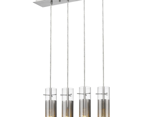 Scope 4-Light Brushed Nickel Pendant Double Glass and Mesh Shades