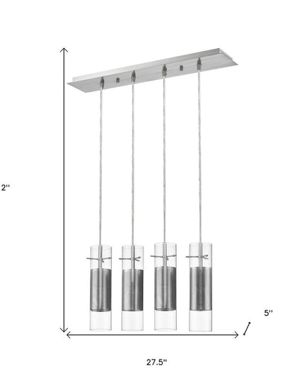 Scope 4-Light Brushed Nickel Pendant Double Glass and Mesh Shades