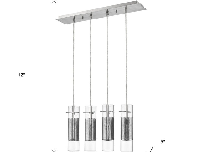 Scope 4-Light Brushed Nickel Pendant Double Glass and Mesh Shades