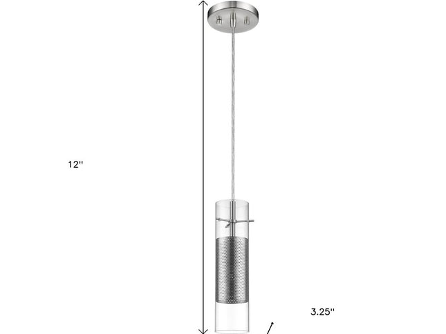 Glass and Silver Mesh Shade Hanging Light