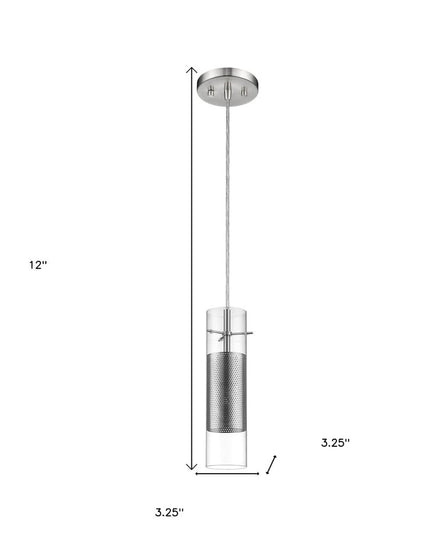 Glass and Silver Mesh Shade Hanging Light