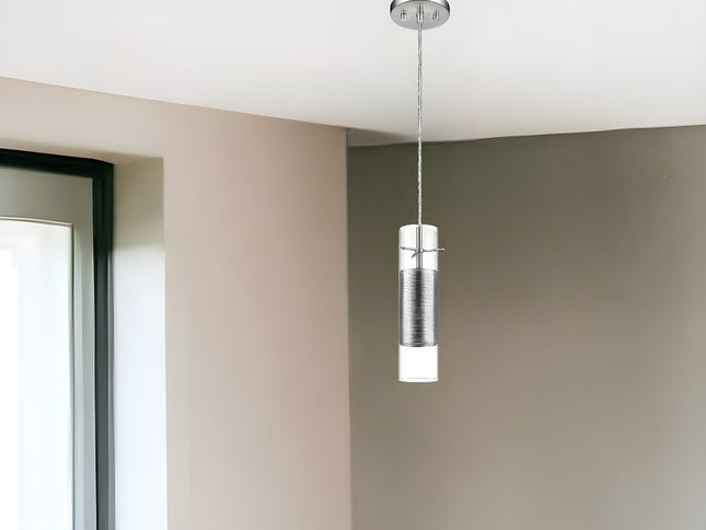 Glass and Silver Mesh Shade Hanging Light