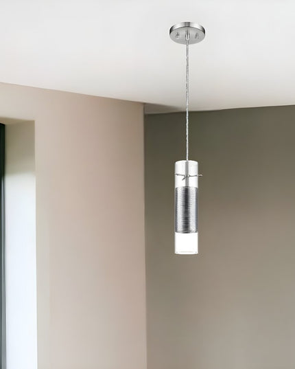 Glass and Silver Mesh Shade Hanging Light