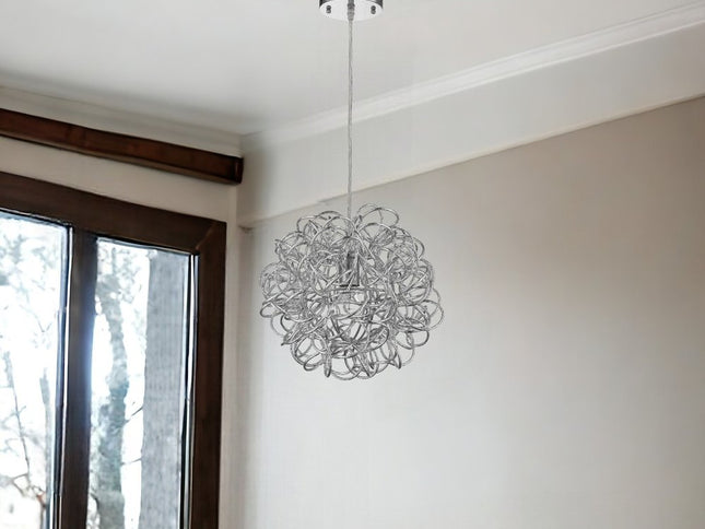 Mingle 1-Light Polished Chrome Pendant With Faceted Chrome Aluminum Wire Shade