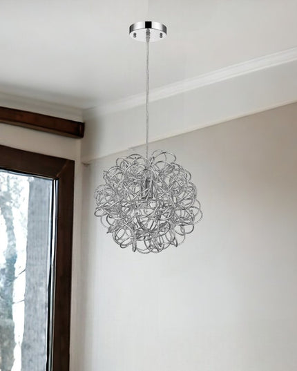 Mingle 1-Light Polished Chrome Pendant With Faceted Chrome Aluminum Wire Shade