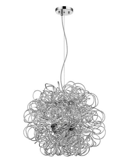 Mingle 4-Light Polished Chrome Pendant With Faceted Chrome Aluminum Wire Shade