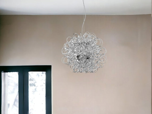 Mingle 4-Light Polished Chrome Pendant With Faceted Chrome Aluminum Wire Shade