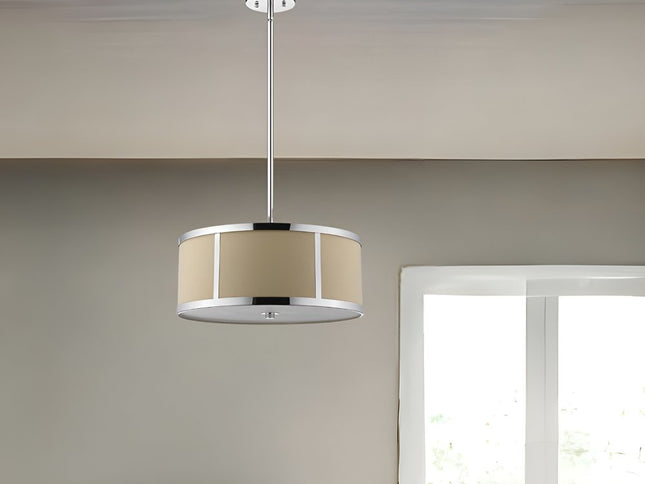 Butler 2-Light Polished Chrome Pendant With Coarse Cream Linen Shade And Opal Acrylic Diffuser