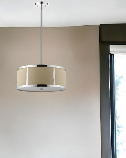 Butler 3-Light Polished Chrome Pendant With Coarse Cream Linen Shade And Opal Acrylic Diffuser