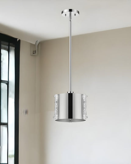 Zoom 1-Light Polished Stainless Steel Pendant With Seeded Acrylic Accents