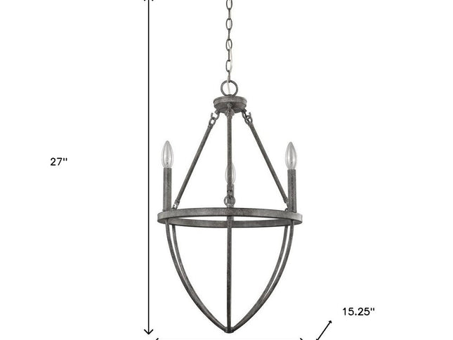 Ash Gray Candle Style Three Light Metal Dimmable Chandelier