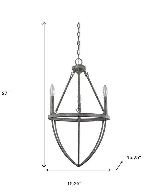 Ash Gray Candle Style Three Light Metal Dimmable Chandelier