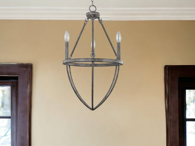 Ash Gray Candle Style Three Light Metal Dimmable Chandelier