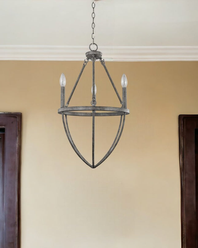 Ash Gray Candle Style Three Light Metal Dimmable Chandelier