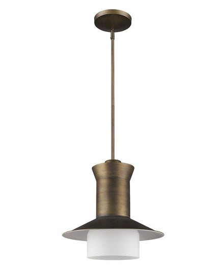 Greta 1-Light Raw Brass Pendant With Gloss White Interior And Etched Glass Shade