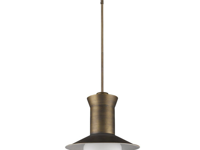 Greta 1-Light Raw Brass Pendant With Gloss White Interior And Etched Glass Shade