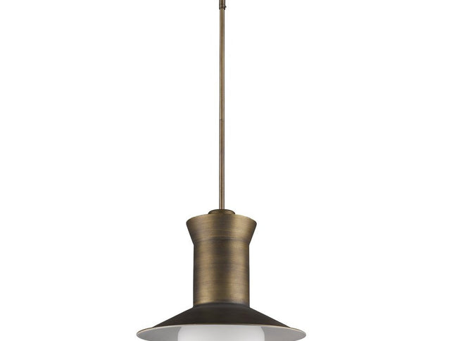 Greta 1-Light Raw Brass Pendant With Gloss White Interior And Etched Glass Shade