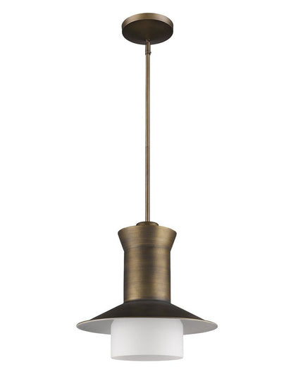 Greta 1-Light Raw Brass Pendant With Gloss White Interior And Etched Glass Shade