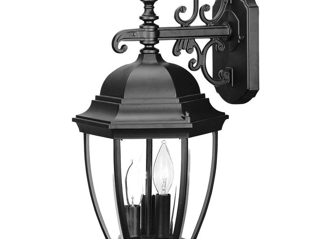 Three Light Matte Black Wide Hanging Lantern Wall Light
