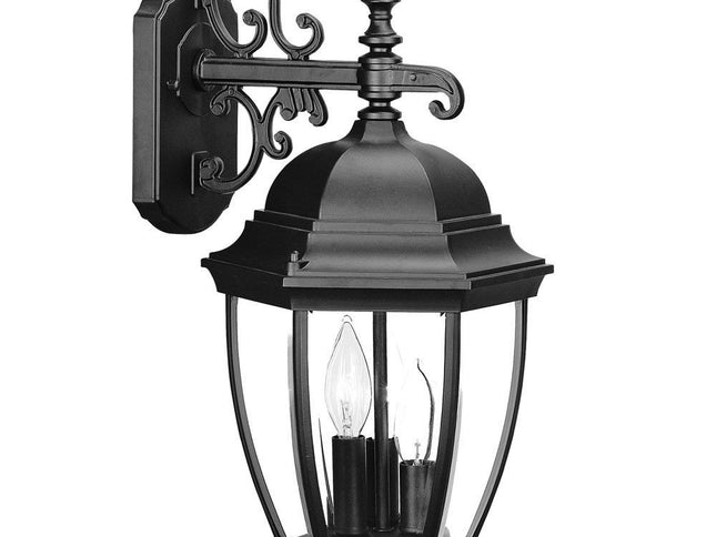 Three Light Matte Black Wide Hanging Lantern Wall Light