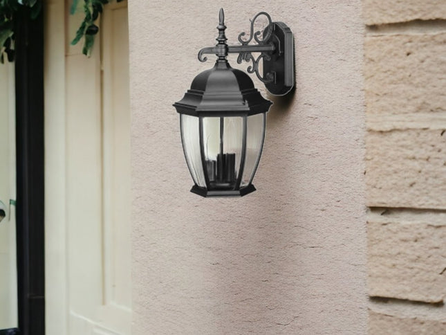 Three Light Matte Black Wide Hanging Lantern Wall Light