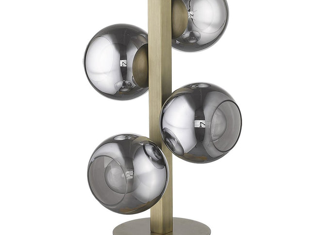 24" Brass Metal Four Light Novelty Table Lamp With Silver Metallic Globe Shades