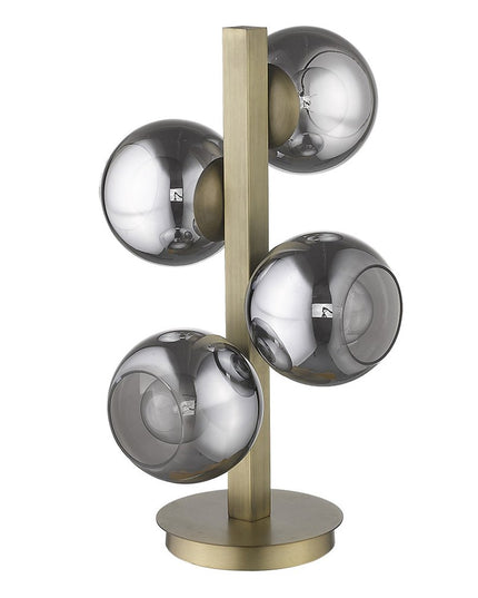 24" Brass Metal Four Light Novelty Table Lamp With Silver Metallic Globe Shades