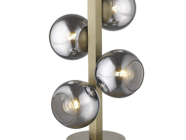 24" Brass Metal Four Light Novelty Table Lamp With Silver Metallic Globe Shades