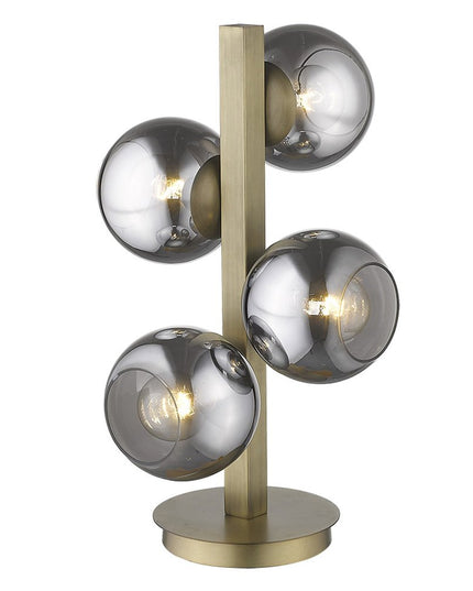 24" Brass Metal Four Light Novelty Table Lamp With Silver Metallic Globe Shades