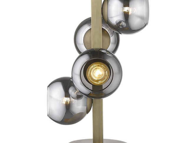 24" Brass Metal Four Light Novelty Table Lamp With Silver Metallic Globe Shades