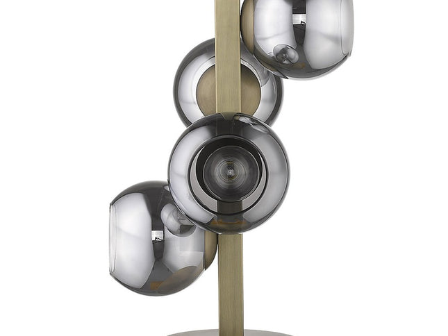 24" Brass Metal Four Light Novelty Table Lamp With Silver Metallic Globe Shades