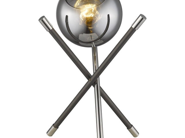 18" Black Metal Tripod Table Lamp With Nickel Globe Shade