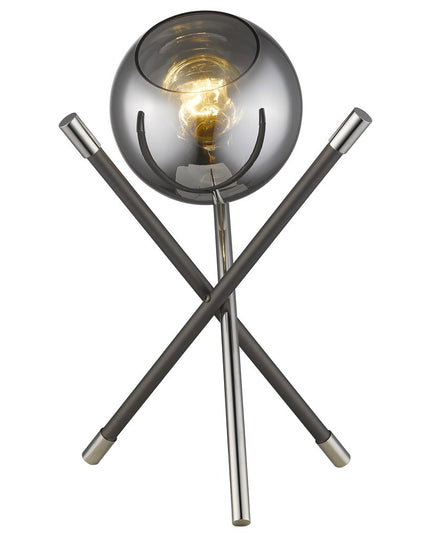 18" Black Metal Tripod Table Lamp With Nickel Globe Shade