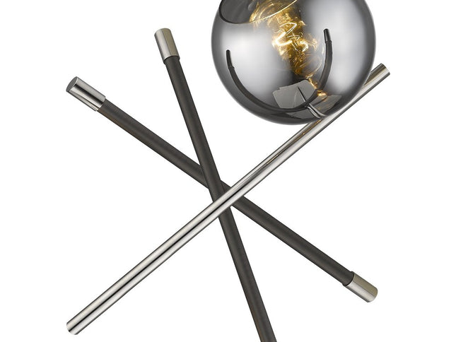 18" Black Metal Tripod Table Lamp With Nickel Globe Shade