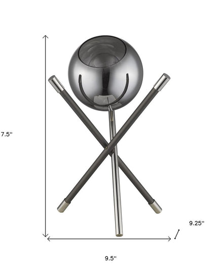 18" Black Metal Tripod Table Lamp With Nickel Globe Shade