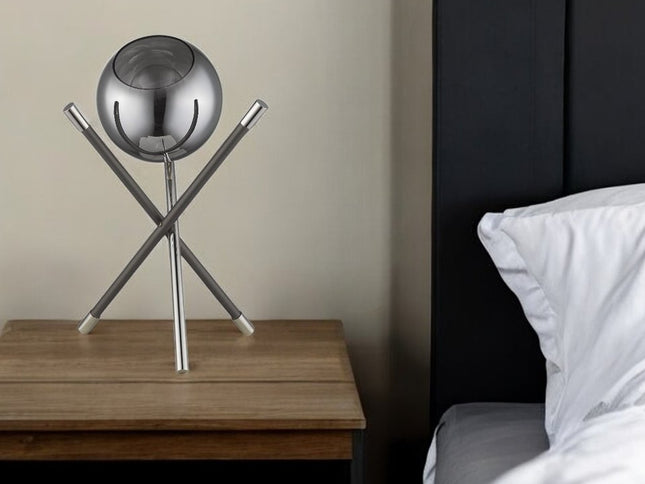 18" Black Metal Tripod Table Lamp With Nickel Globe Shade