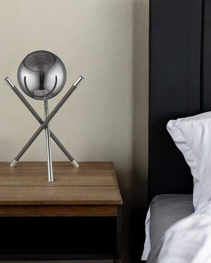 18" Black Metal Tripod Table Lamp With Nickel Globe Shade