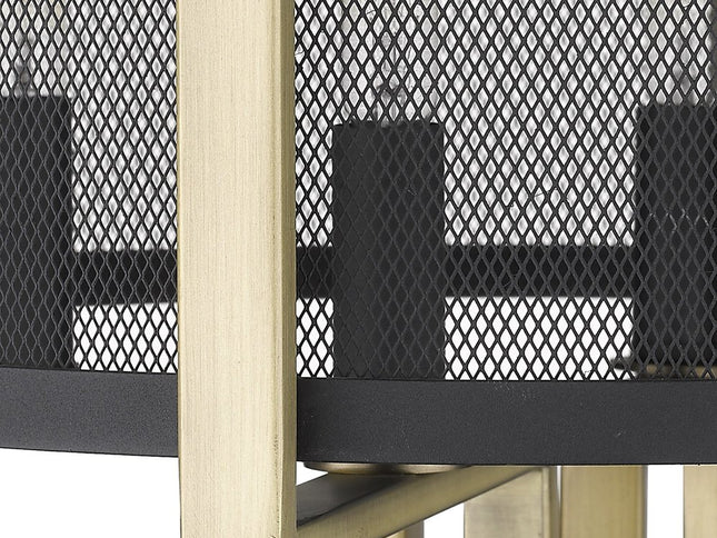 25" Brass Metal Four Light Geometric Table Lamp With Black Drum Shade